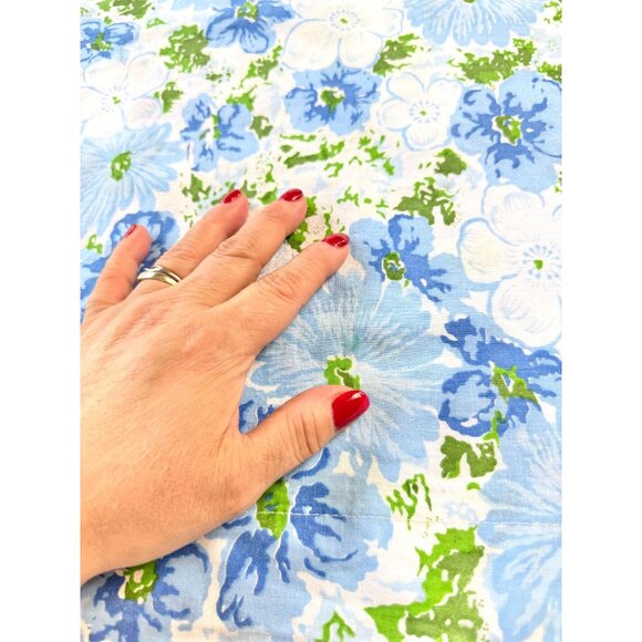 Vintage 70s single pillowcase, blue white green flower power, Sears Canada - Picture 3 of 9